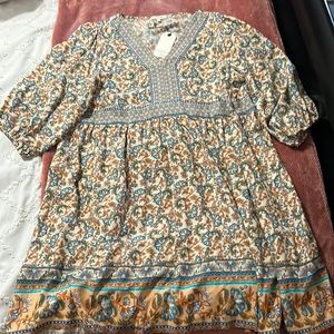 Oversized Cotton Bleu Floral Dress Medium